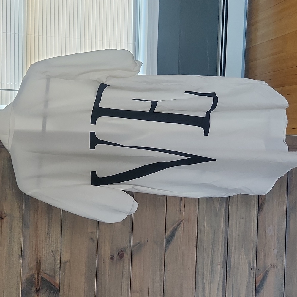 White Button-Up Shirt with Black Lettering - Picture 2 of 7